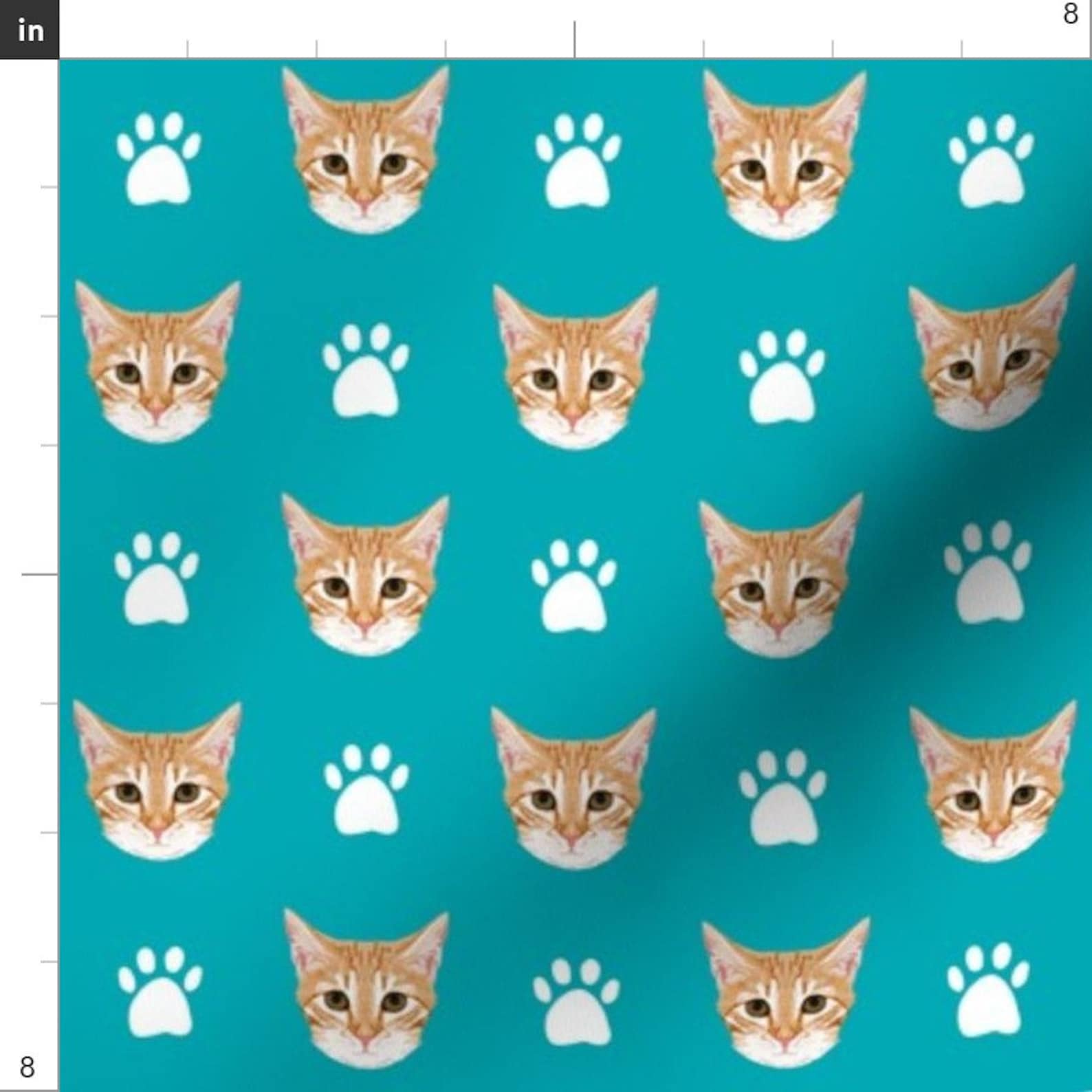 Cat Fabric Orange Tabby Cat on Turquoise Fabric by Etsy