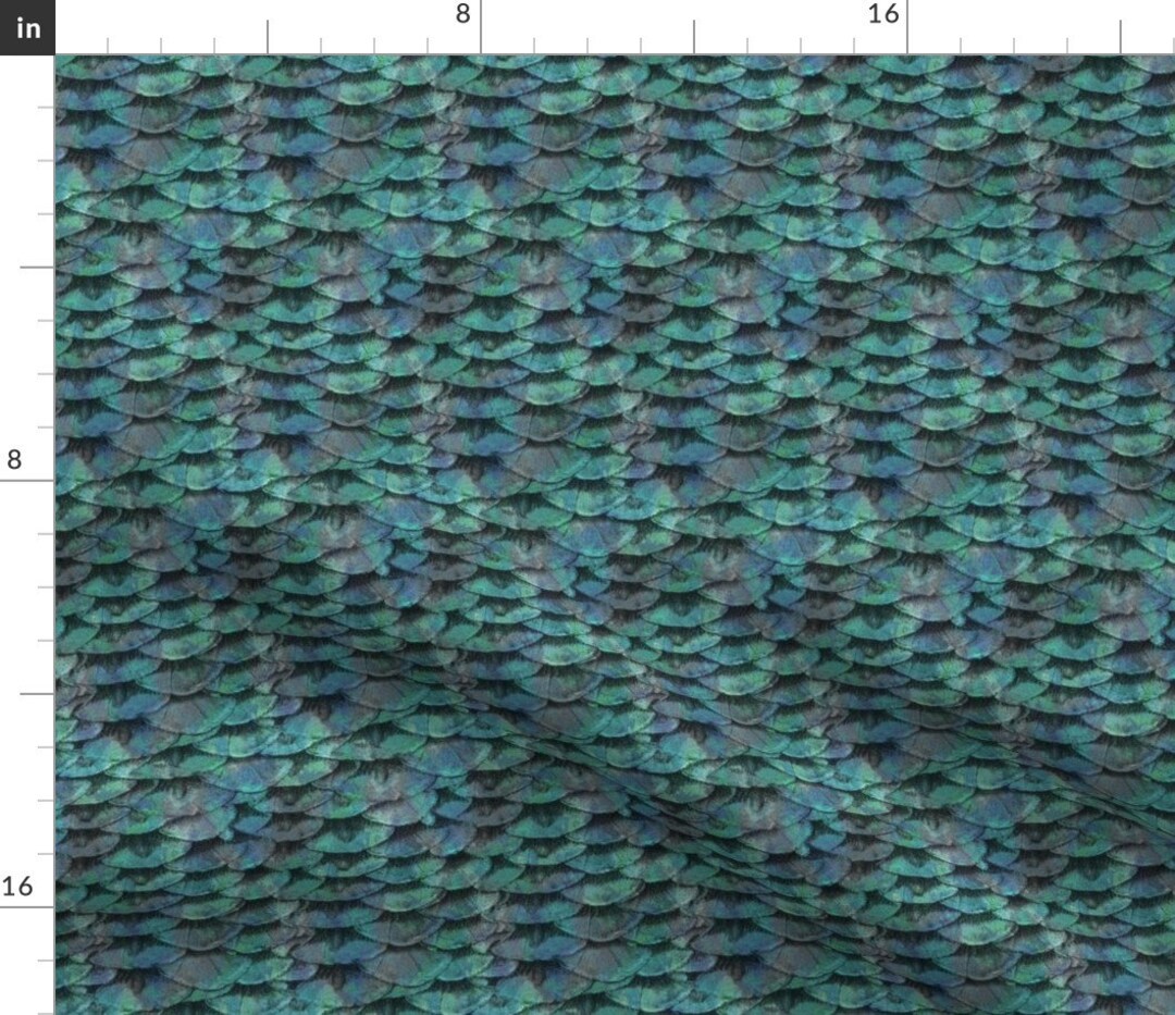 Green Scales Fabric Night Dragon Scales by Peacoquettedesigns Abstract