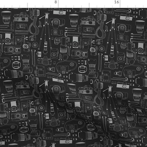 Photography Fabric - Say Cheese 03 By Call Me - Photography Cameras Black White Modern Home Decor Cotton Fabric By The Yard With Spoonflower