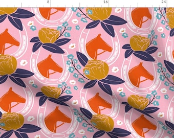 Horse Fabric - Derby Girl - Pink By Heatherdutton - Horseshoe Races Horseback Riding Equestrian Cotton Fabric By The Yard With Spoonflower
