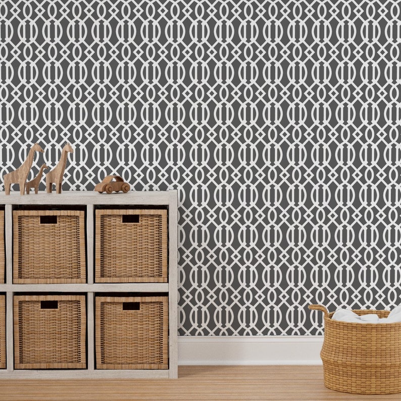 Gray Trellis Wallpaper Charcoal Trellis by Etsy