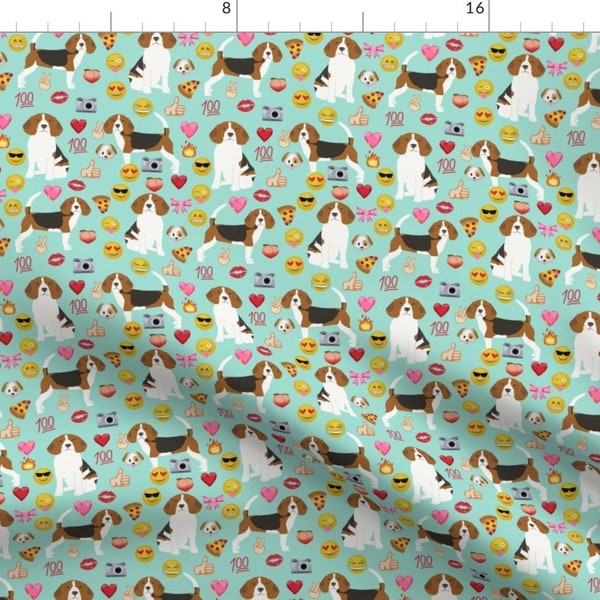 Beagle Fabric - Beagle Emoji Cute Funny Dog Breed Fabric Mint By Petfriendly - Beagle Emoji Mint Cotton Fabric By The Yard With Spoonflower