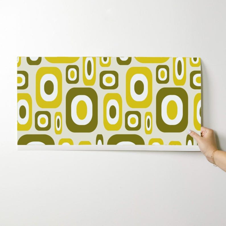 Mid Century Modern Wallpaper - Olive Mod By Jjtrends - Olive Yellow Custom Printed Removable Self Adhesive Wallpaper Roll by Spoonflower image 9