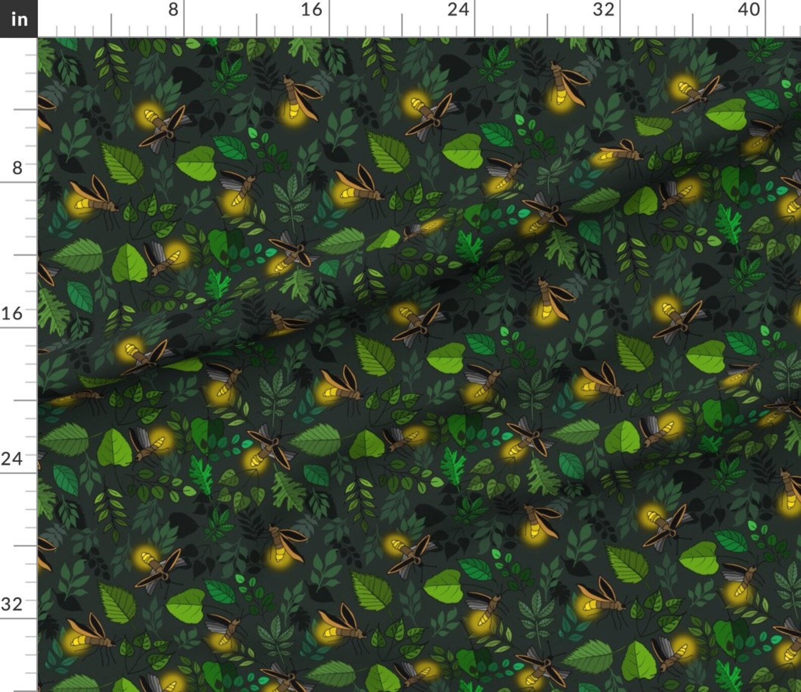 Firefly Green Forest Fabric Fireflies Night Glow by | Etsy