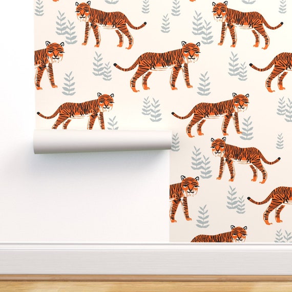 Peel-and-Stick Removable Wallpaper Tiger Animal Safari Blue Indigo Texture Fauna