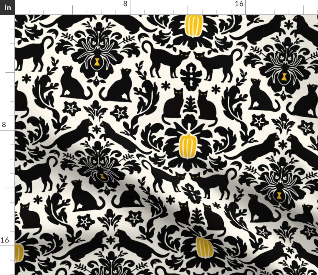 Cat Damask Fabric Black Cat Damask by Lellobird Kitty Cat - Etsy