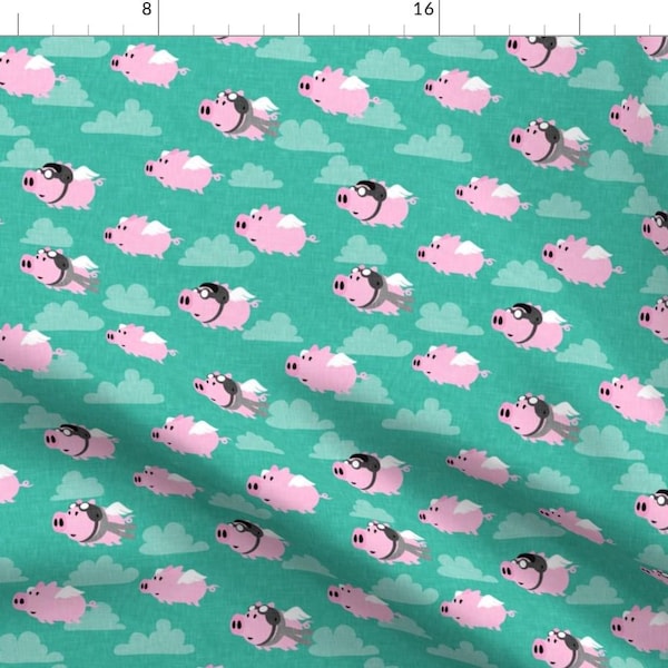 Cute Pigs Fabric - Flying Pigs - Aviator Caps And Glasses By Littlearrowdesign - When Pigs Fly Cotton Fabric By The Yard With Spoonflower