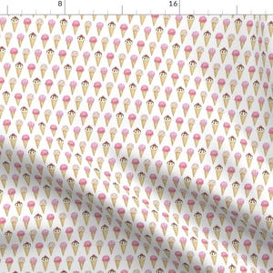 Ice Cream Fabric - Pink Ice Cream Cones - Small By Hazel Fisher Creations - Ice Cream Cotton Fabric By The Yard With Spoonflower