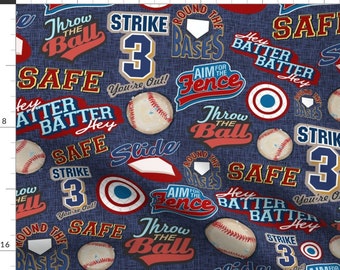 Baseball Terms Fabric - Baseball Lingo On Blue - Sandlot Sports Collection By Aaron Christensen - Baseball Terms Fabric With Spoonflower