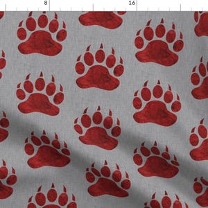 Bear Fabric - Bear Paws Woodland Forest Rustic Watercolor Red On Grey Texture By Sugarpinedesign -Cotton Fabric By The Yard With Spoonflower
