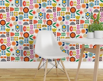 Scandinavian Floral Wallpaper - Mod Scandinavian Garden By Katerhees - Custom Printed Removable Self Adhesive Wallpaper Roll by Spoonflower