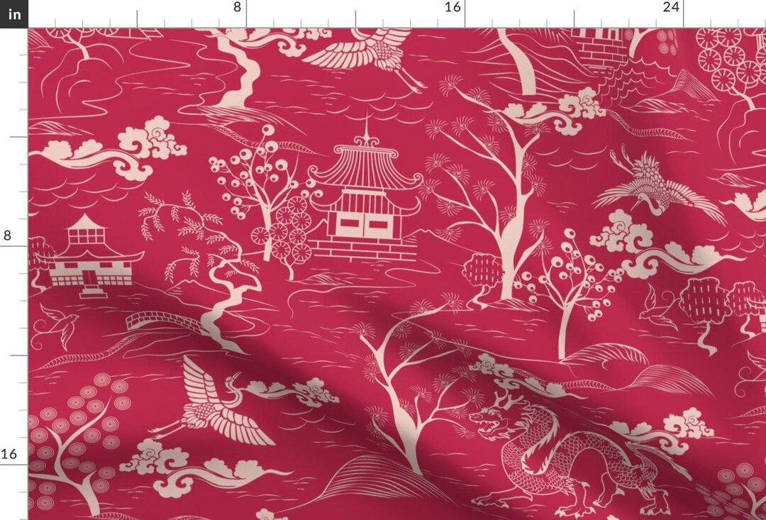 Magenta Chinoiserie Fabric - Ukiyo by Pallavi_chaudhary - Maximalist ...