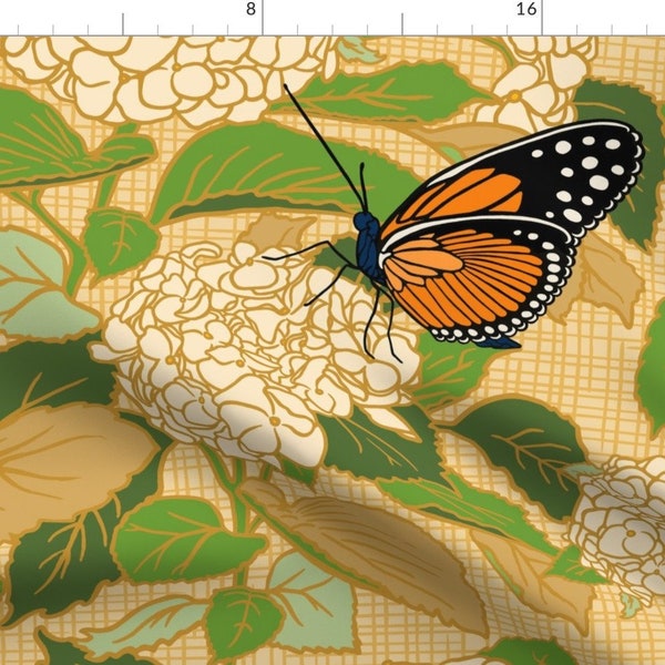 Butterflies Floral Fabric - Butterflies On Hydrangias Large Scale By Dianewarren - Butterflies Cotton Fabric By The Yard With Spoonflower