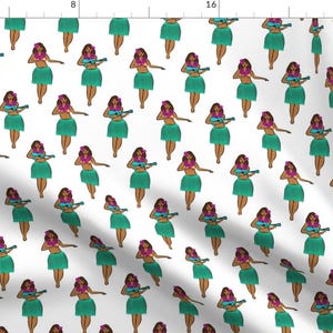Hula Girls Fabric - Hula Girls - Brights By Littlearrowdesign - Topical Hawaiian Dancer Ukulele Cotton Fabric By The Yard With Spoonflower