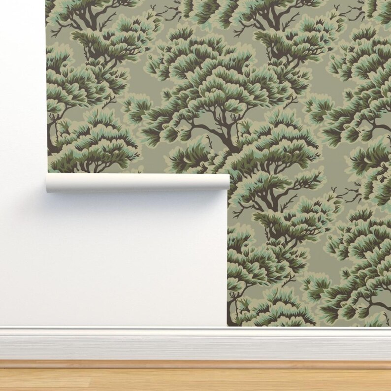 Buy Sage Green Tree Wallpaper Umbria Dawn Woods by Holli_zollinger