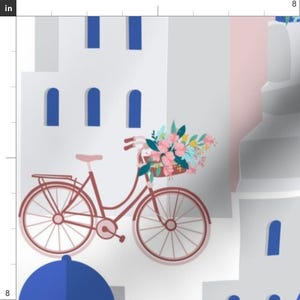 Travel Fabric - Santorini Scene by pallavi_chaudhary - Vacation Mediterranean Greece Holiday Houses Blue Fabric by the Yard by Spoonflower image 3