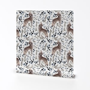Wolf Wallpaper - 8&quot; October In The Wild By Shopcabin - Wolf White Gray Mountains Boho Removable Self Adhesive Wallpaper Roll by Spoonflower