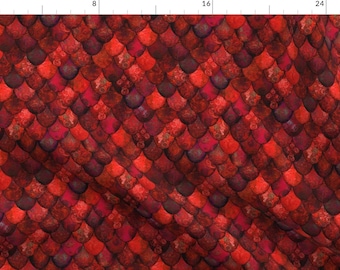 May include: Red and burgundy scale pattern fabric with a textured, slightly iridescent finish.