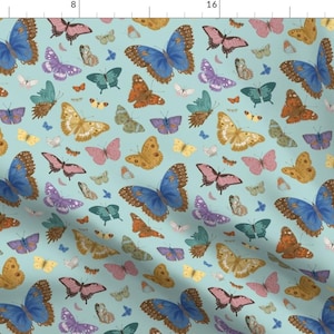 Butterfly Fabric - Butterflies By Olgakorneeva - Vintage Blue Colorful Moths Spring Garden Cotton Fabric By The Yard With Spoonflower