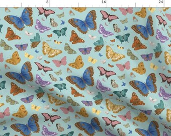 Butterfly Fabric - Butterflies By Olgakorneeva - Vintage Blue Colorful Moths Spring Garden Cotton Fabric By The Yard With Spoonflower