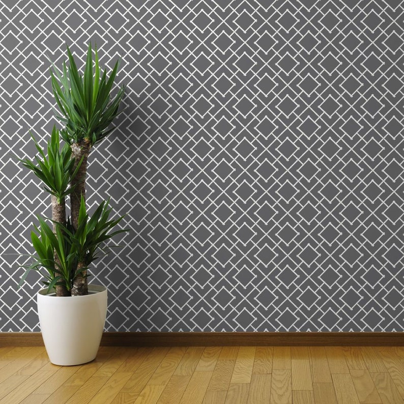 Bamboo Wallpaper Bamboo Trellis Charcoal By Willowlanetextiles Gray Custom Printed Removable Self Adhesive Wallpaper Roll by Spoonflower