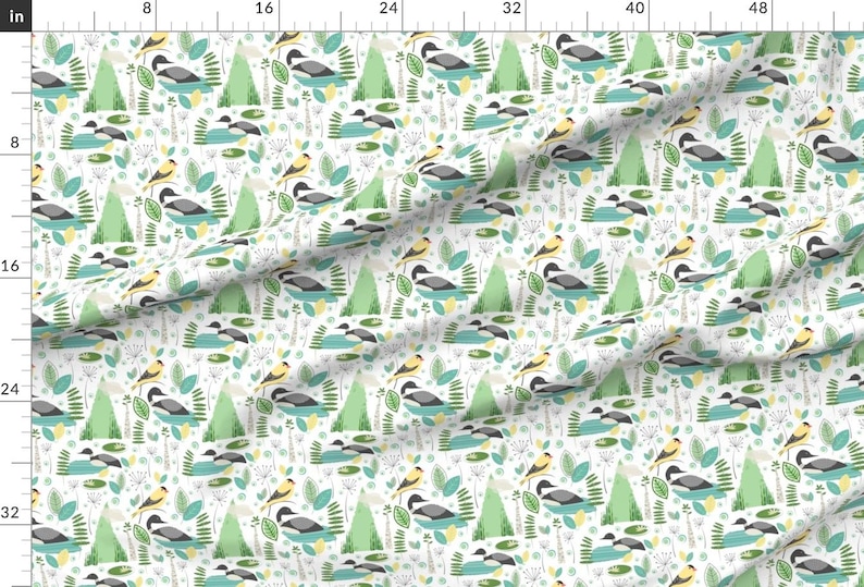 Lake Birds Fabric - Day At My Lake By Hali Macdesign - Goldfinch Loon Waterfowl Wild Bird Birding Cotton Fabric By The Yard With Spoonflower image 2