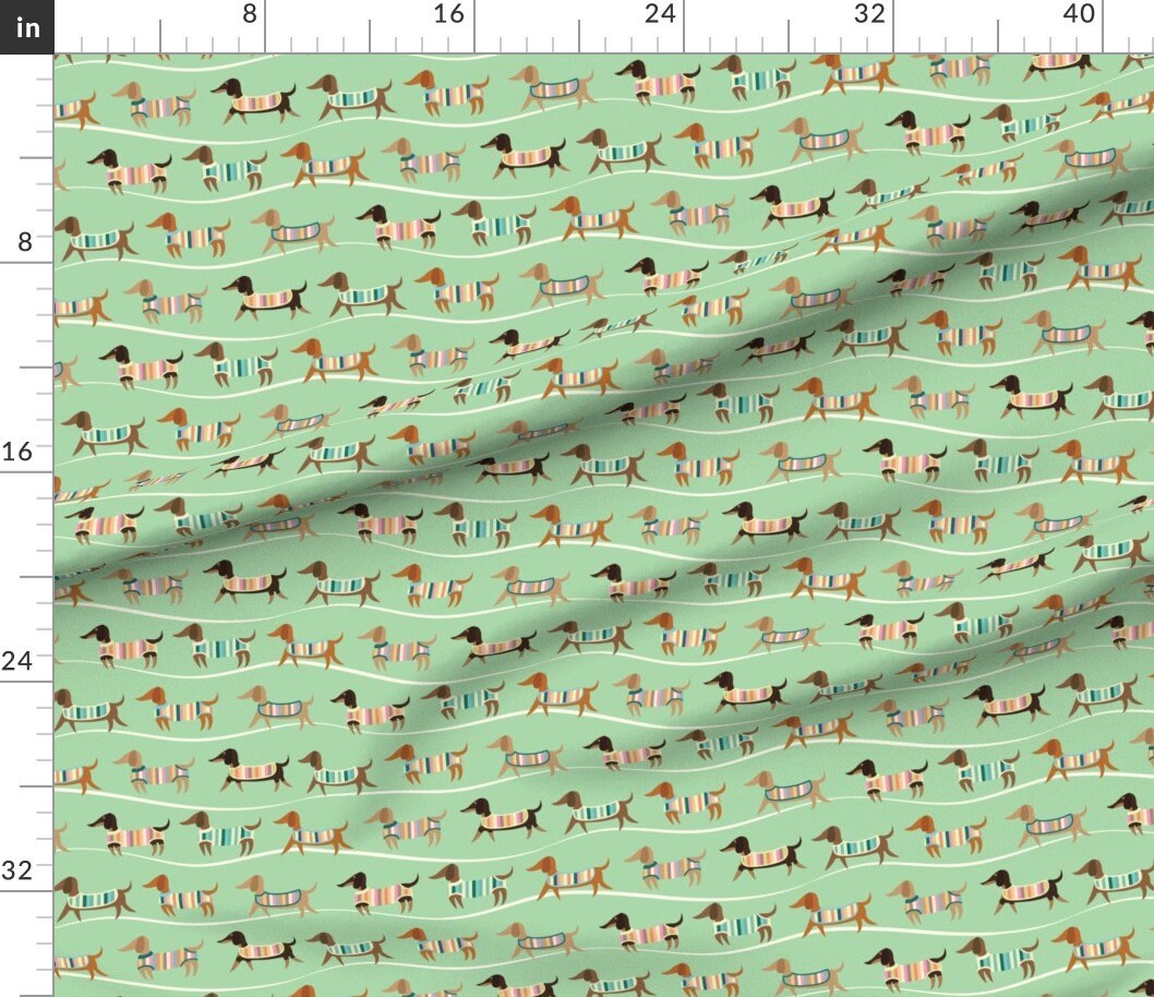 Striped Wiener Dog Fabric Wiener Dogs on Parade in Green by Etsy