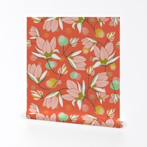 Magnolia Blossom Wallpaper - Magnolia - Floral Red By Heatherdutton - Custom Printed Removable Self Adhesive Wallpaper Roll by Spoonflower