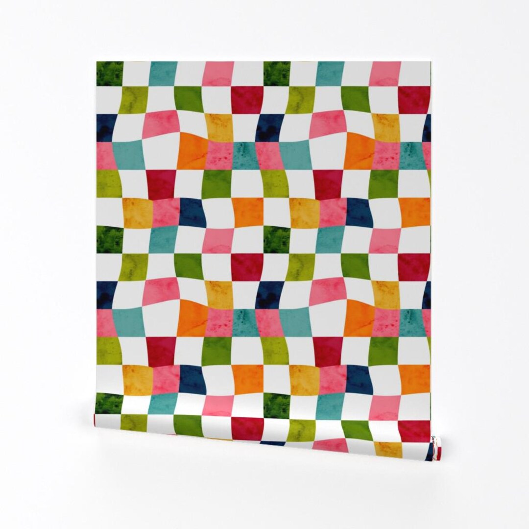 Vintage Wavy Check Removable Peel and Stick Wallpaper - Rainbow ...