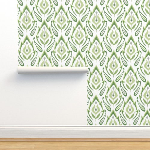 Green Ikat Wallpaper Spearmint Ikat by Pattysloniger Etsy