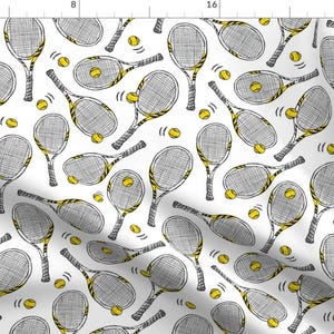 Vintage Tennis Fabric - Tennis Rackets - Sport Game By Revista - Retro Summer Tennis Club Cotton Fabric By The Yard With Spoonflower