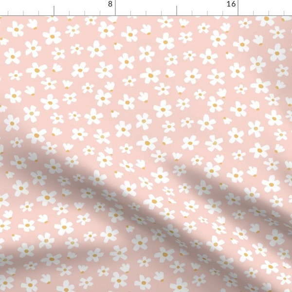 Daisy Pink Fabric - Small // Daisy Garden Pink, White And Mustard Yellow By Erin Kendal - Daisy Cotton Fabric By The Yard With Spoonflower