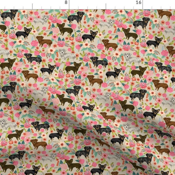 Chihuahua Dachshund Mix Fabric - Chiweenie Floral Dog By Petfriendly - Cute Mutt Toy Dog Cotton Fabric by the Yard with Spoonflower