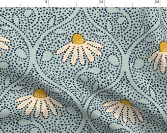 Cottagecore Fabric - Coneflower Dot Large by heidi-abeline - Botanical Blue Flowers Dots Meadow Coneflower Fabric by the Yard by Spoonflower