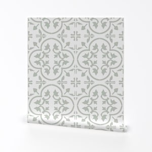 Moroccan Tile Wallpaper - Tile Moroccan Cement Tile By Mlags - Farmhouse Rustic White Removable Self Adhesive Wallpaper Roll by Spoonflower