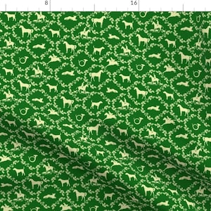 Green Equestrian Horse Foxhunt Fabric - Fox Hunt Damask Green By Ragan - Foxhunt Cotton Fabric By The Yard With Spoonflower