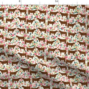 Cow Fabric - Red Angus Cow Floral Fabric Cattle Breed Cream By Petfriendly - Angus Floral Spring Cotton Fabric By The Yard With Spoonflower