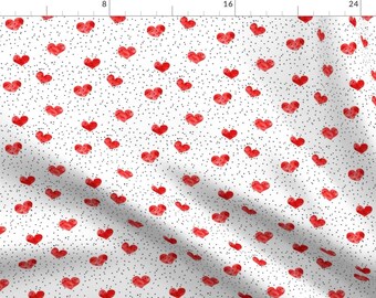 Valentines Fabric - Watercolor Heart Scatter Dots - Red By Littlearrowdesign - Valentines Heart Cotton Fabric By The Yard With Spoonflower