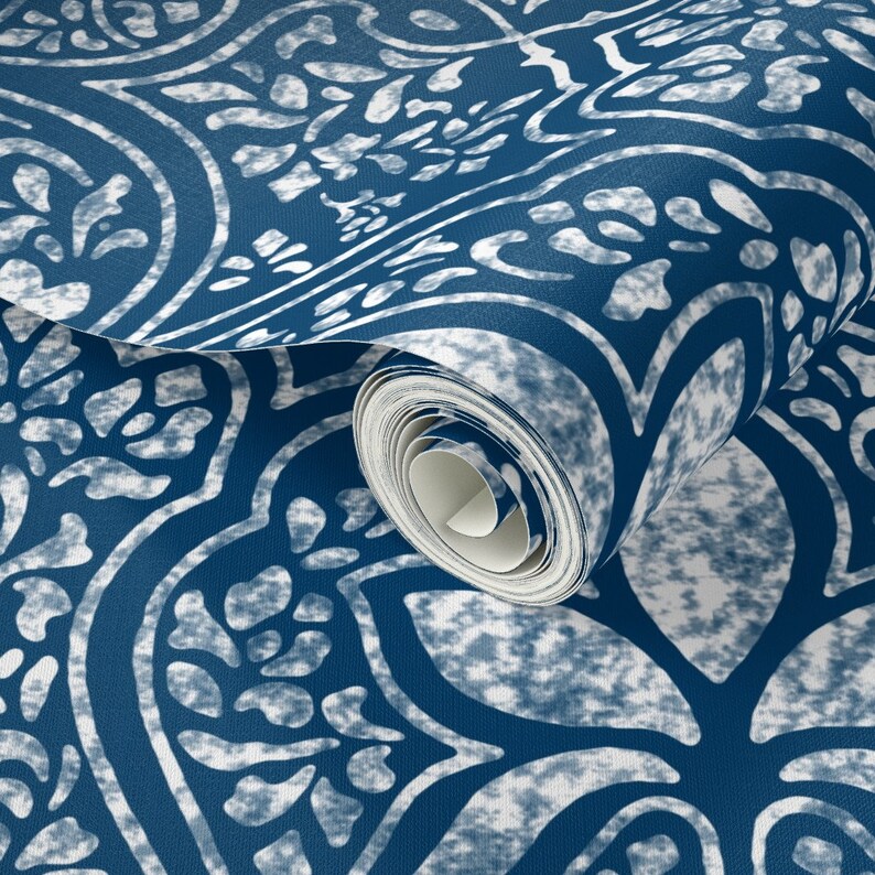 Indian Wallpaper White and Blue by Peacoquettedesigns - Etsy