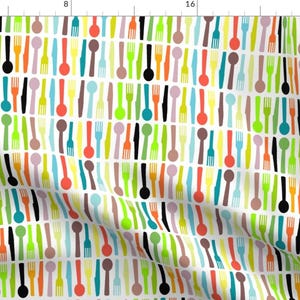 Cutlery Fabric - Fashion Plate Kitchen Cutlery White Background By Amy G - Modern Kitchen Decor Cotton Fabric By The Yard With Spoonflower