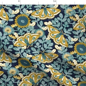 Retro Bugs Fabric - Japanese Vintage Moths By Patricia Lima - Blue Butterfly Botanical Floral Cotton Fabric By The Yard With Spoonflower