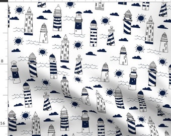 Seaside Lighthouse Fabric - Lighthouses Summer Ocean Sea Design By Andrea Lauren - Lighthouse Cotton Fabric By The Yard With Spoonflower