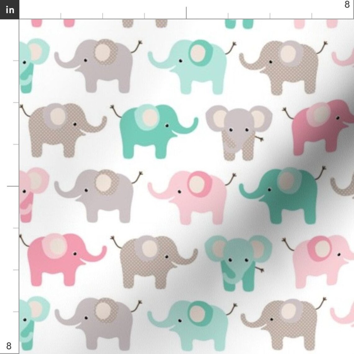 Elephants Nursery Fabric Happy Elephants Pink and Mint by Etsy