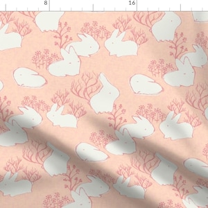 Hare Fabric - Arctic Hare {Fuzzy Peach} By Ceciliamok - Bunny Rabbit on Blush Pink Spring Easter Cotton Fabric By The Yard With Spoonflower