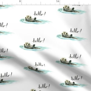 Watercolor Otter Fabric - Otter By Taraput - Watercolor Otters on White Cotton Fabric By The Yard With Spoonflower