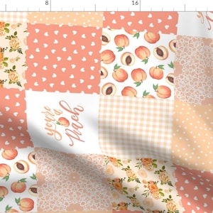 Pink Peach Quilt Fabric - Peach Cheater Quilt by jokalodesigns - Pink Floral Orange Fruit Hearts Peach Fabric by the Yard by Spoonflower