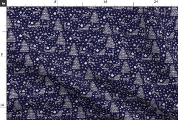 Vintage Navy Blue Christmas Pattern Fabric - Deer, Oh Dear By Miaclarke - Vintage Christmas Cotton Fabric By The Yard With Spoonflower