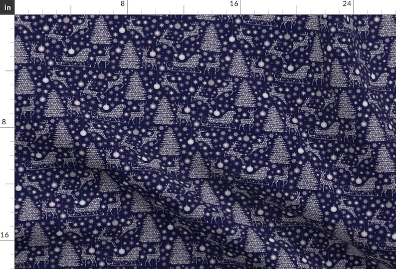 Vintage Navy Blue Christmas Pattern Fabric - Deer, Oh Dear By Miaclarke - Vintage Christmas Cotton Fabric By The Yard With Spoonflower image 1
