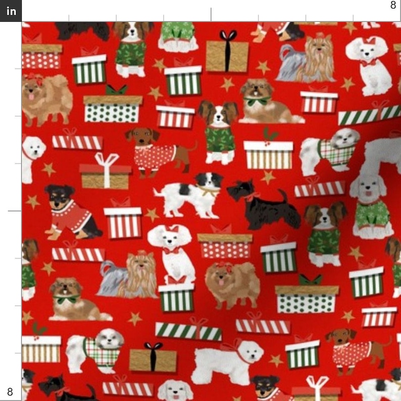 Holiday Dogs Fabric Christmas Dogs Fabric Cute Dog Breed By Etsy