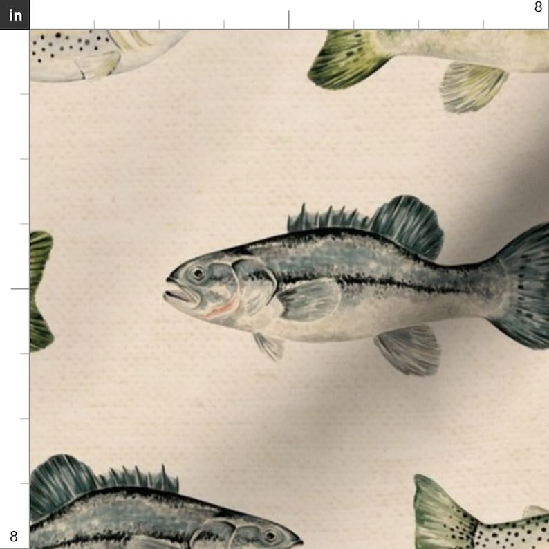 Cabincore Fabric - Lake Fish Large by cateandrainn - Rustic Camping Fisherman Cabin Decor Lake House Cabin Fabric by the Yard by Spoonflower bild 3
